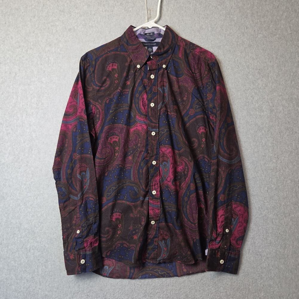 Tommy Hilfiger Cotton Multicolor Paisley Slim Fit LS Button Up Oxford Shirt Med